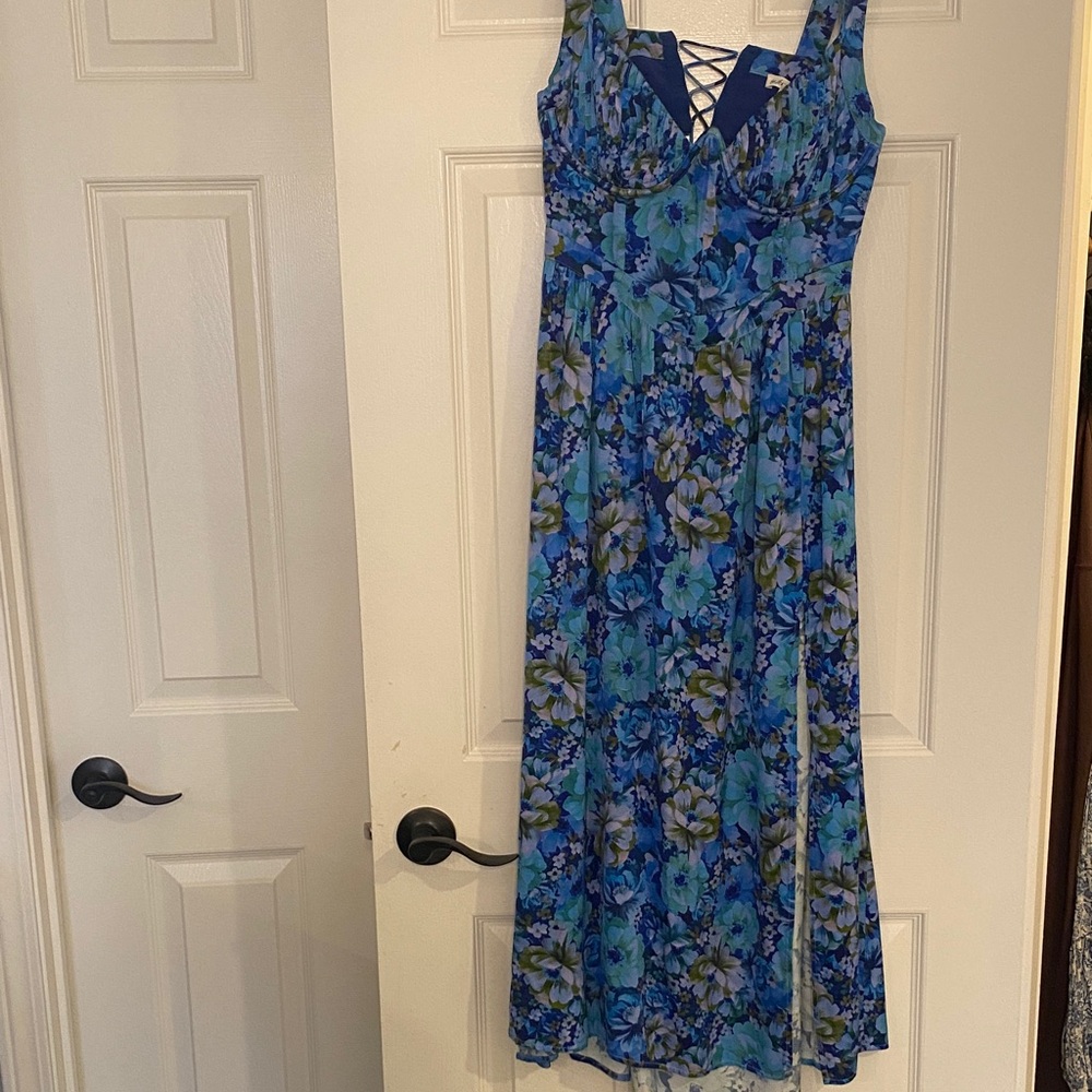 For Love And Lemons Blue Floral Maxi Dress
